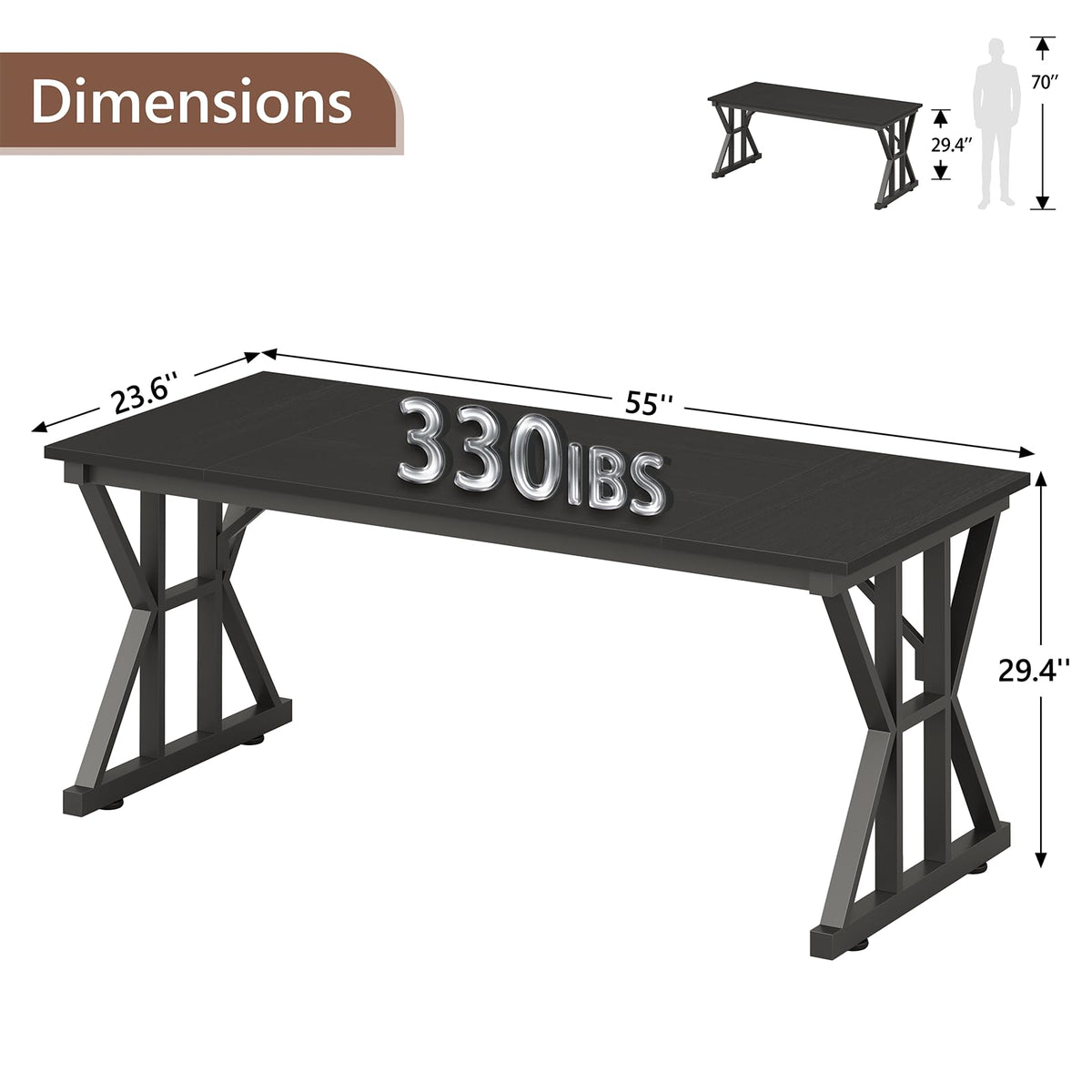 63" Large Computer Desk with Thickened Frame for Home Office, Living Room