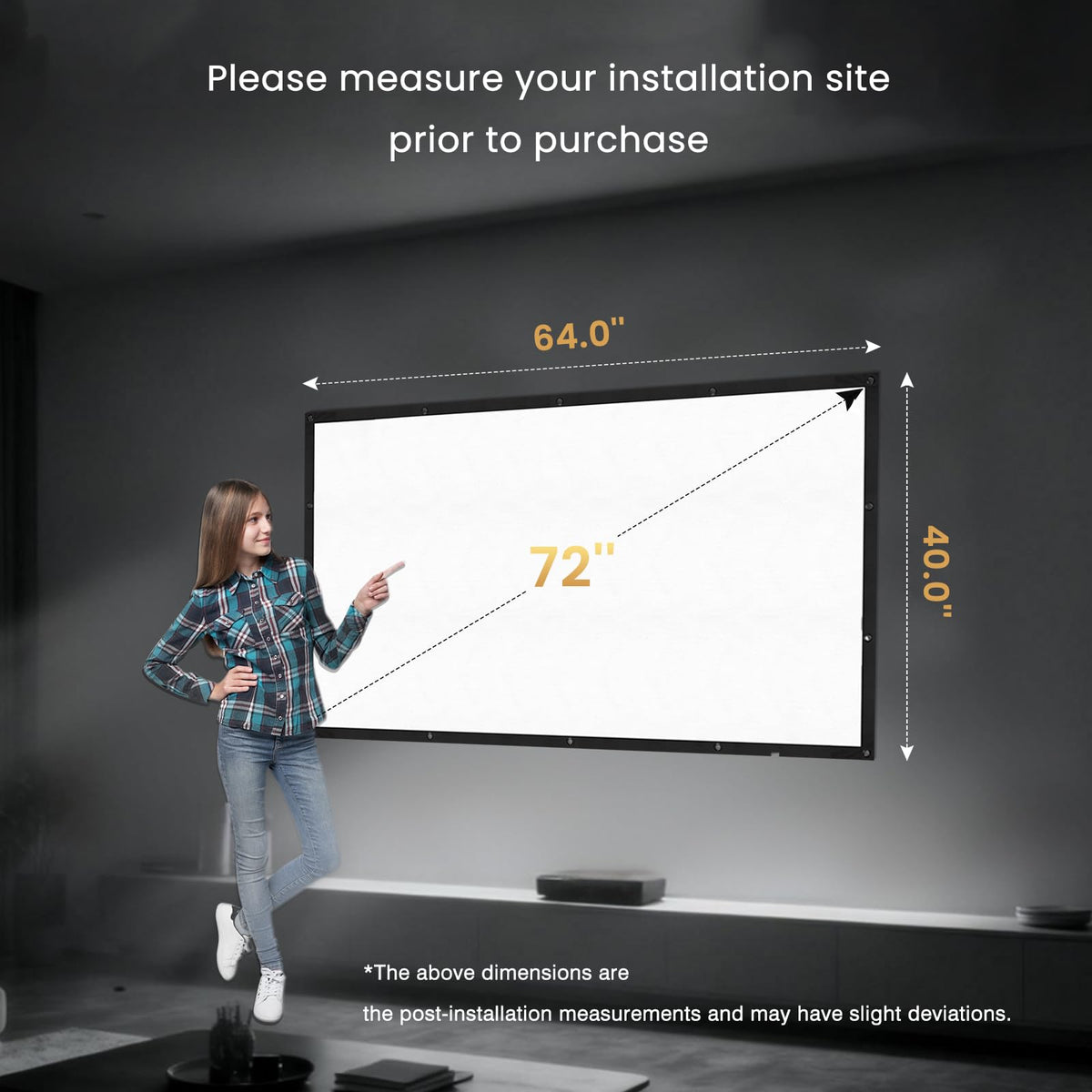 100 Inch Projector Screen with Black Backing, Foldable 16:9