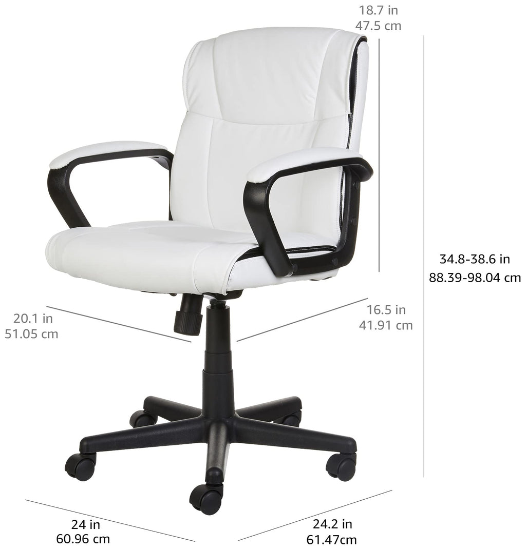 Amazon Basics Office Task Chair with Adjustable Height, 360° Swivel, Padded Armrests, Mid-Back, Rolling, 275 Pound Capacity, 24.2"D x 24"W x 34.8"H, Black Faux Leather
