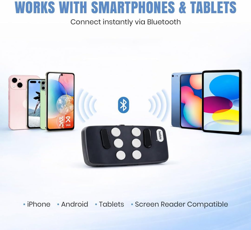 Hable One Portable Braille Keyboard for Smartphones and Tablets
