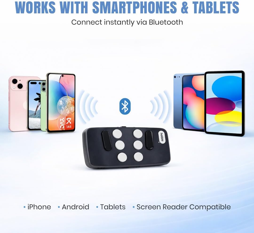 Hable One Portable Braille Keyboard for Smartphones and Tablets