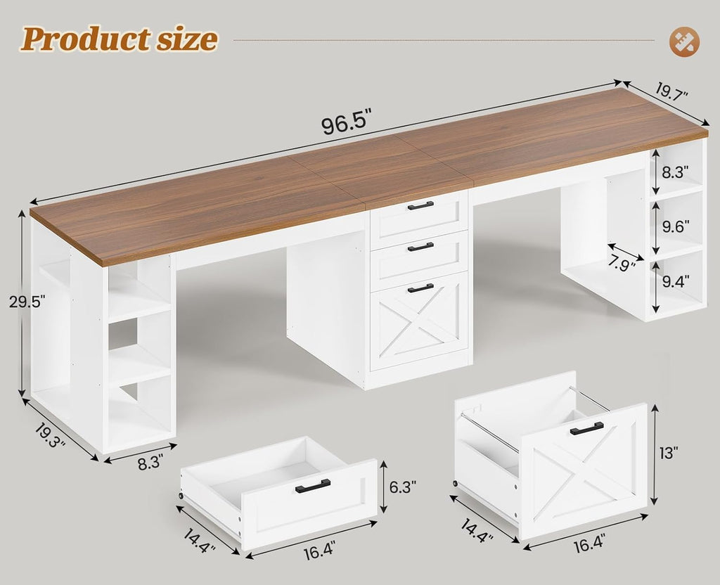 SEDETA 96.5-Inch Two-Student Desk with Drawers