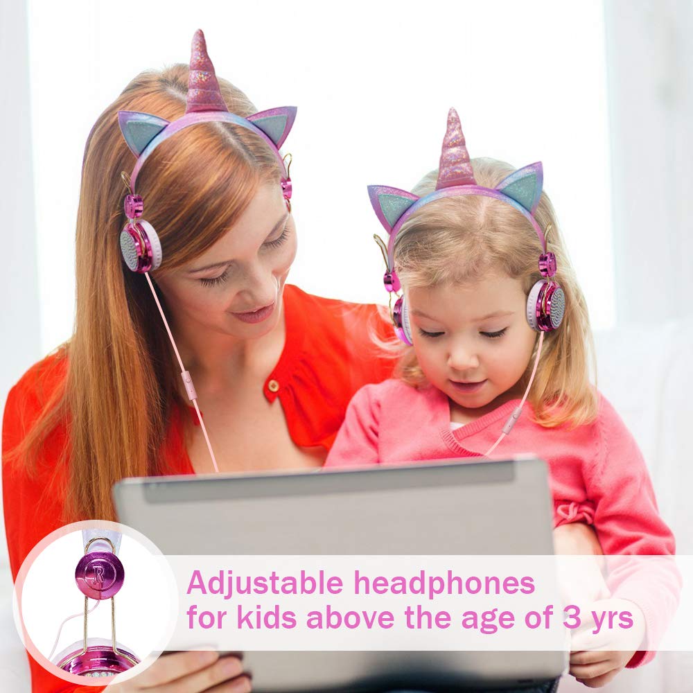 TCJJ Unicorn Kids Wired Headphones with Mic, 3.5mm Jack, On Ear