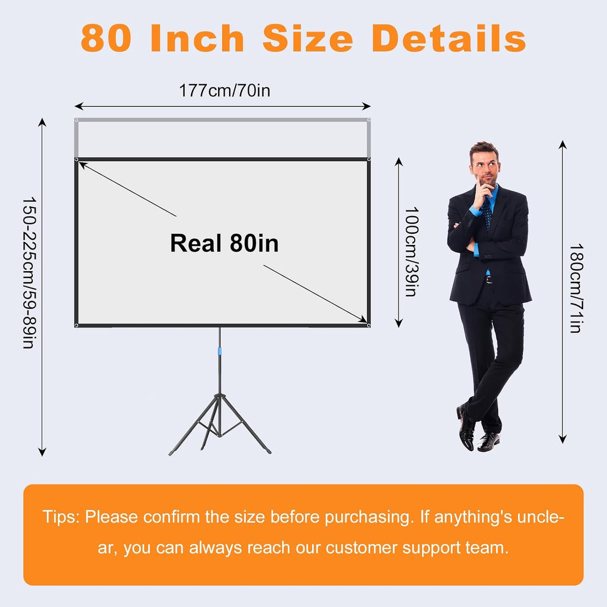 Projector Screen with Stand, 80 Inch Portable Projector Screen Outdoor Indoor, 1.2 Gain Fiberglass Projection Screen, 16:9 Outdoor Movie PVC Screen with Carrying Bag for Movie Night(White Screen)