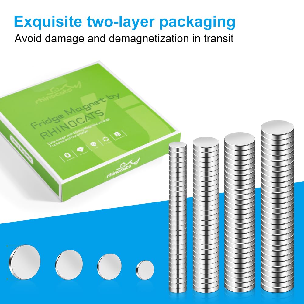 RHINOCATS 400Pcs Small Magnets, 4 Different Sizes Tiny Mini Magents, Multi-Use for Fridge, DIY, Office, Hobbies, Crafts and Science