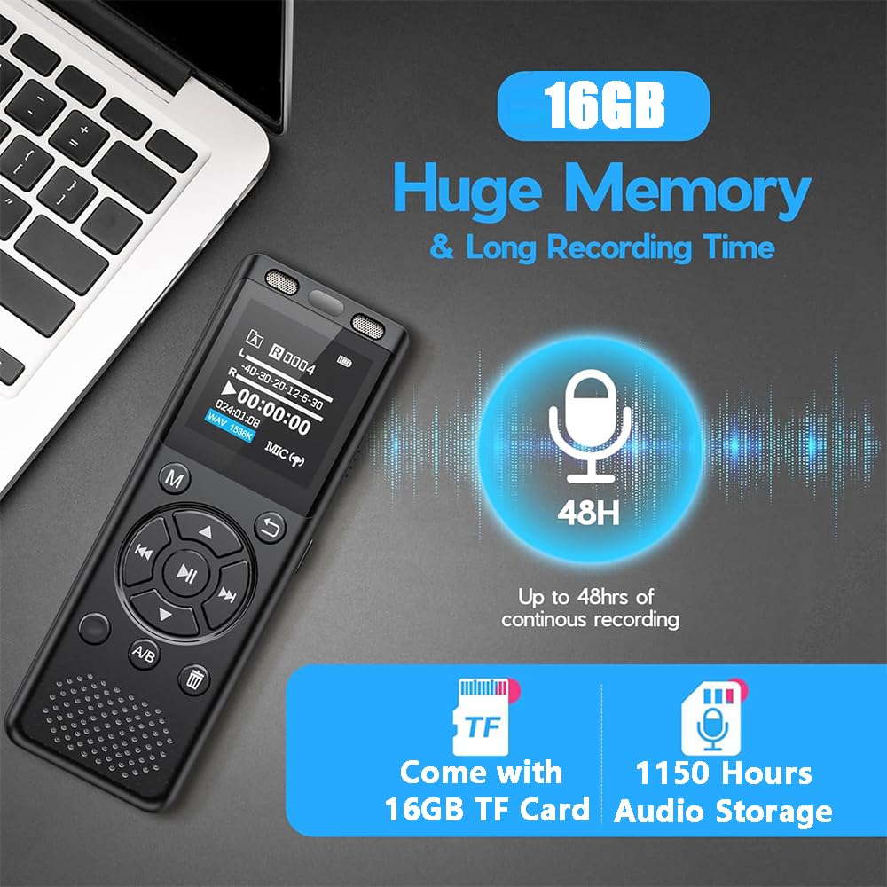 Tonfarb 64GB Digital Voice Recorder with Playback,Audio Recording Device