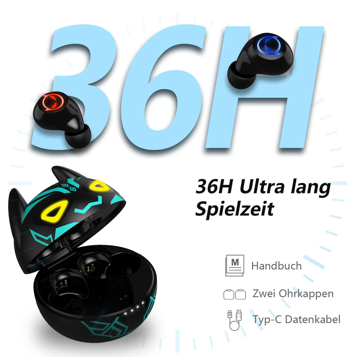Kids Wireless Earbuds, Noise Reduction Earbuds for Kids Bluetooth 5.0 Waterproof in-Ear Headphones with Mic and Charging Case, Deep Bass Touch Control 36H Playtime Headset for School.