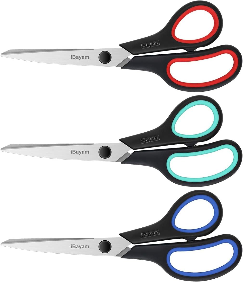 iBayam: Heavy Duty Scissors, 8.5", 3-Pack (Multiple Color Sets)
