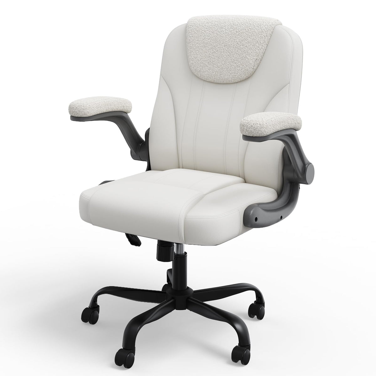 PU Leather Mid-Back Office Chair, Flip-Up Arms, 3.5" Dual-Layer Cushion