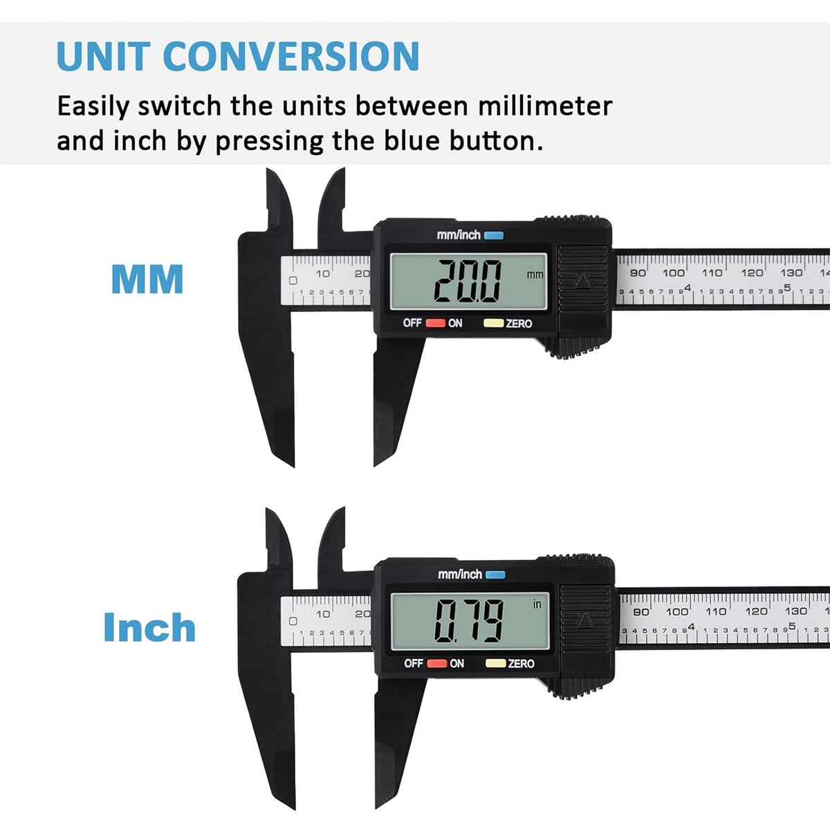 Digital Caliper, Adoric Calipers 0-6 Inch, Inch/mm Conversion, Large LCD