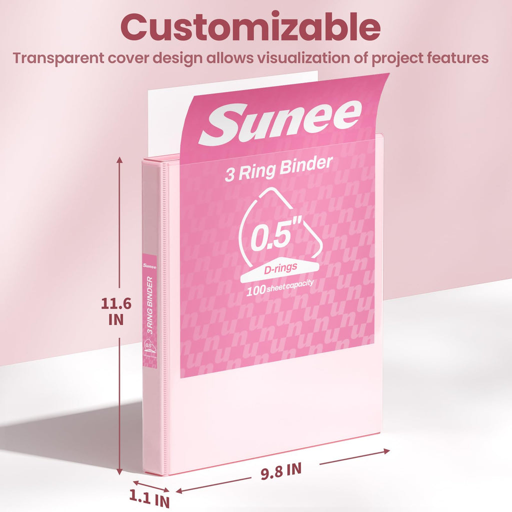 SUNEE 3 Ring Binder 1 Inch 4 Pack, Clear View 1" Binders Three Ring PVC-Free (Fit 8.5x11 Inches) for School or Office Supplies, Assorted Pastel