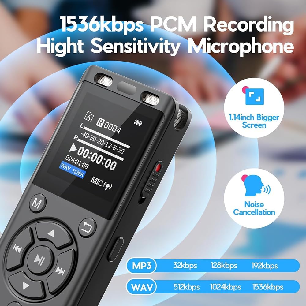 Tonfarb 64GB Digital Voice Recorder with Playback,Audio Recording Device