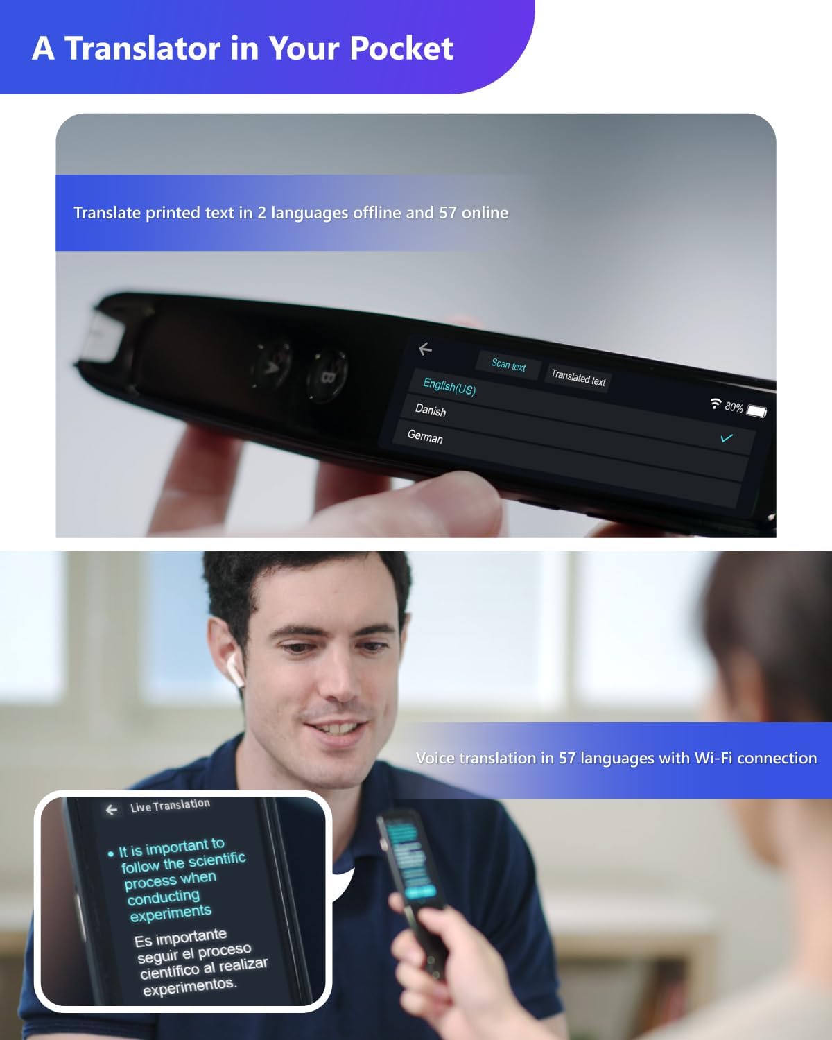 PenPower WorldPenScan Go - Translation Pen with Scanning, Reading, Audio Recording, Live Interpretation, and AI Reading Buddy for Kids
