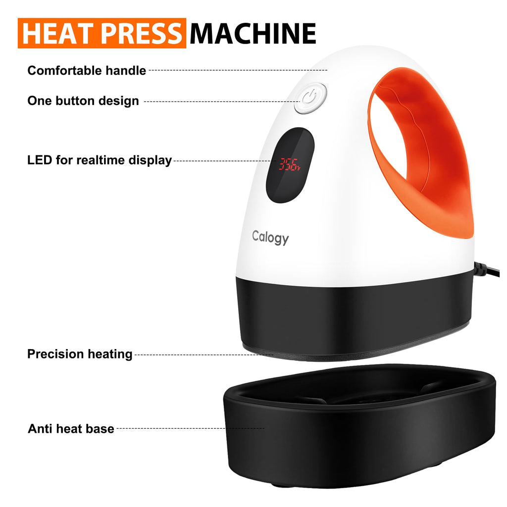 Calogy Mini Heat Press, Heat Transfer Machine, Constant Temp Control, Insulated Safety Base, Fits for Crafts, T-Shirt, Hat, Cap, Pillows(White Pink)