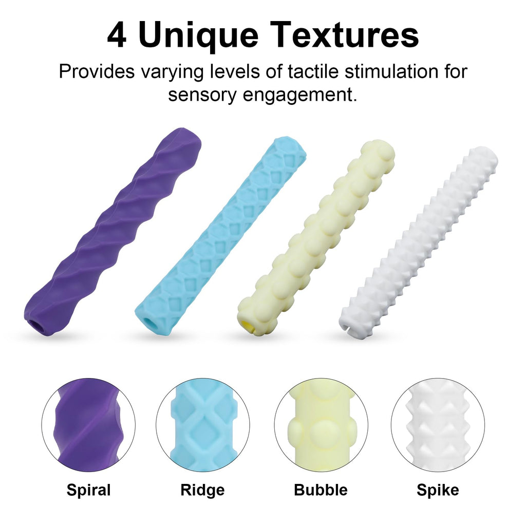 Sensory Pencil Grips for Kids & Adults, 4 Pack Textured ADHD Fidget Tools