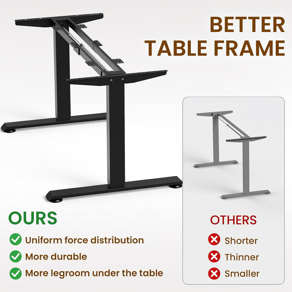 Veken 63"x28" Wider Large Standing Desk, Electric Height Adjustable, Brown
