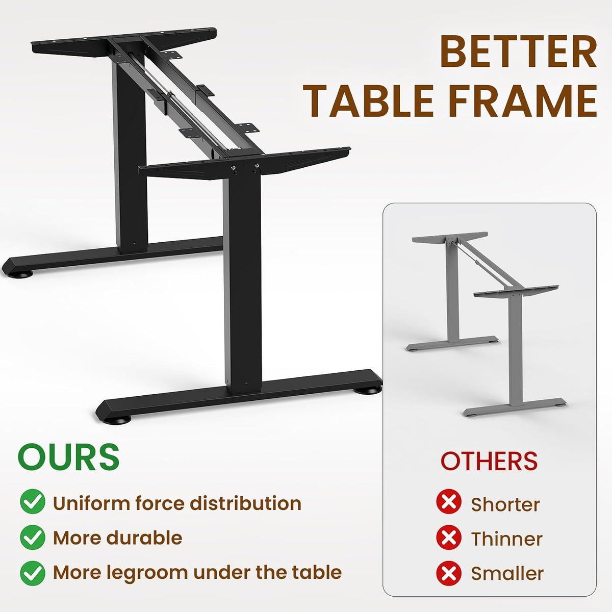 Veken 63"x28" Wider Large Standing Desk, Electric Height Adjustable, Brown