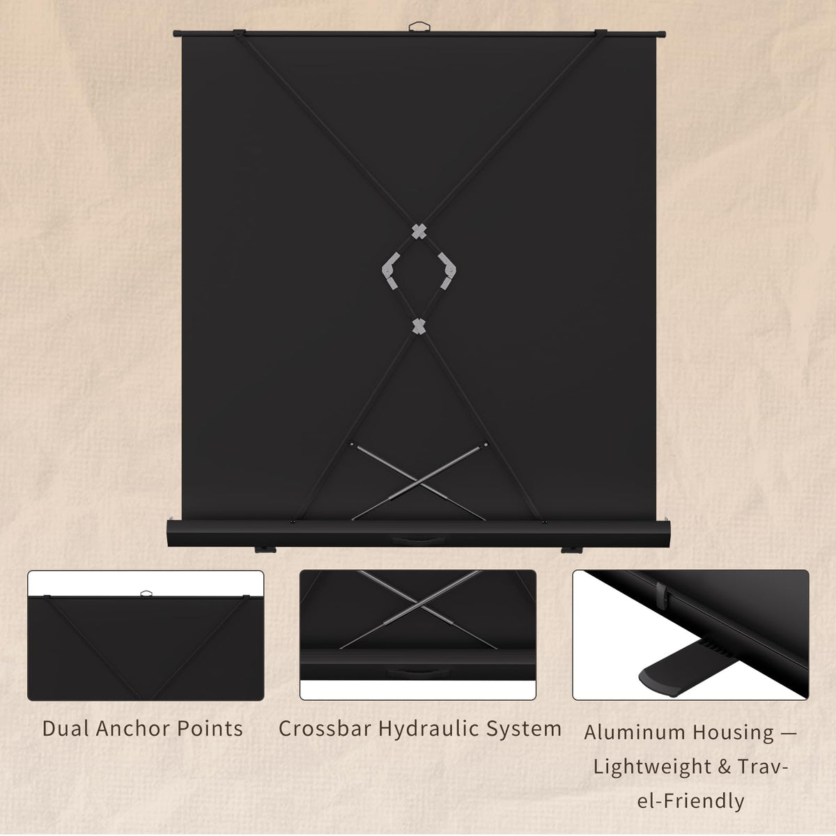 Projector Screen with Stand, 80 Inch Portable Projector Screen Outdoor Indoor, 1.2 Gain Fiberglass Projection Screen, 16:9 Outdoor Movie PVC Screen with Carrying Bag for Movie Night(White Screen)