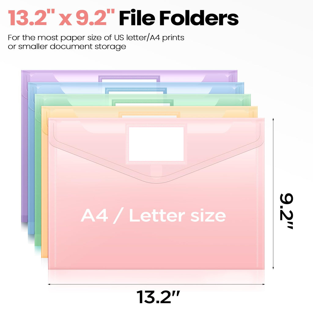 Sooez 10 Pack File Folders, Clear Poly Envelopes Plastic Folders A4 Pouch