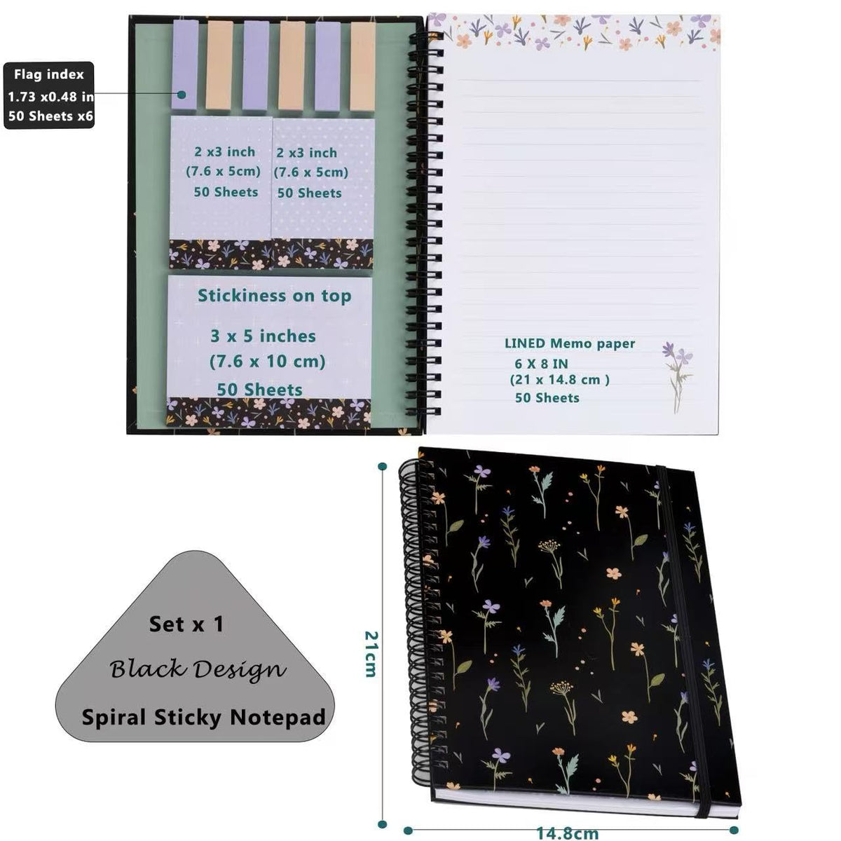 A5 Spiral Sticky Notebook,with 9 pads of decorated sticky notes and a handy notebook,for Bible study;Note Pads Teacher Appreciation Gift Writing Memo Pads School Office Supplies and Daily Life Organization (Daisy)