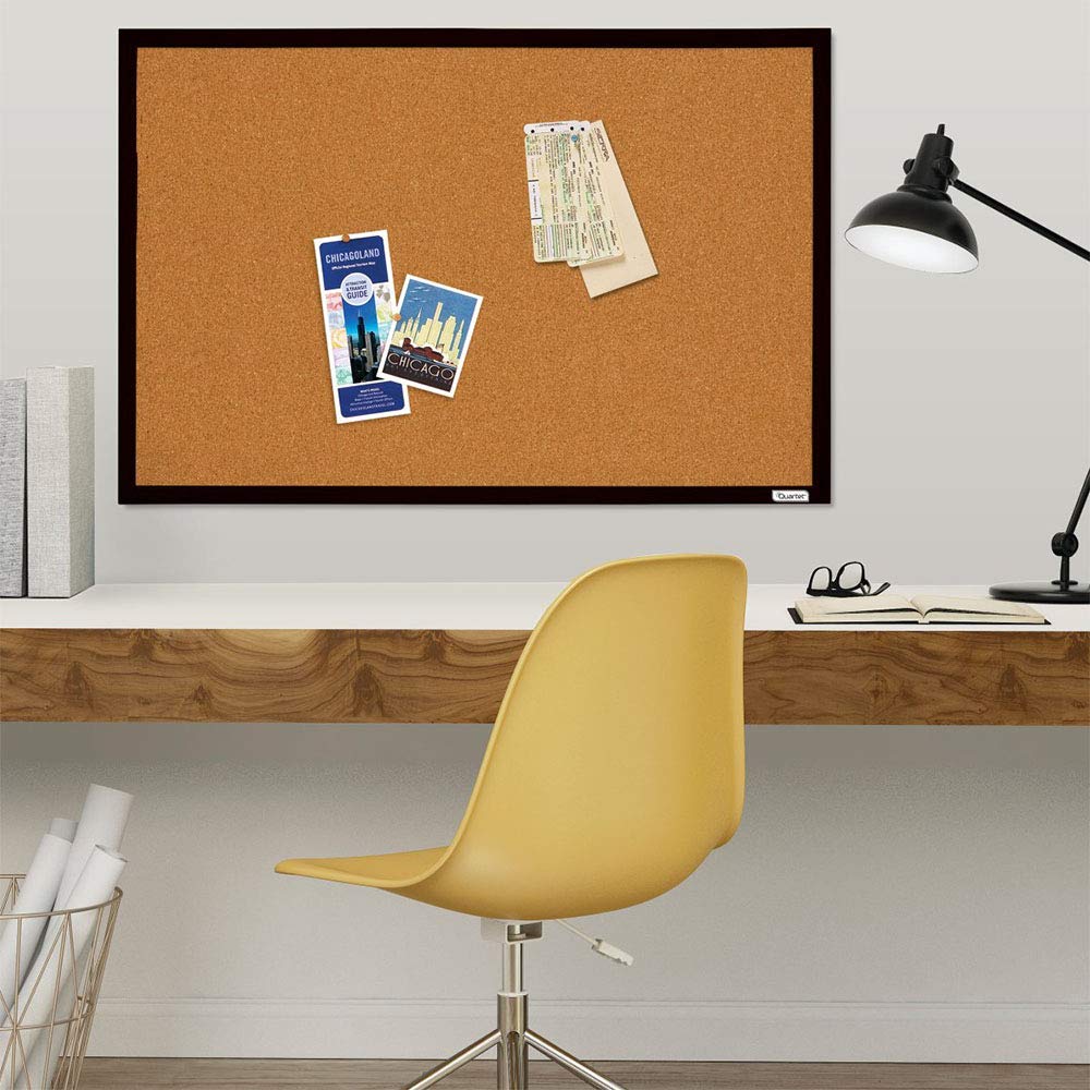 Quartet Cork Bulletin Board, 23 × 35 Inches, Oak Finish (K–12)