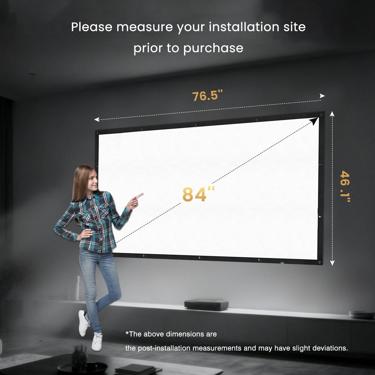 100 Inch Projector Screen with Black Backing, Foldable 16:9