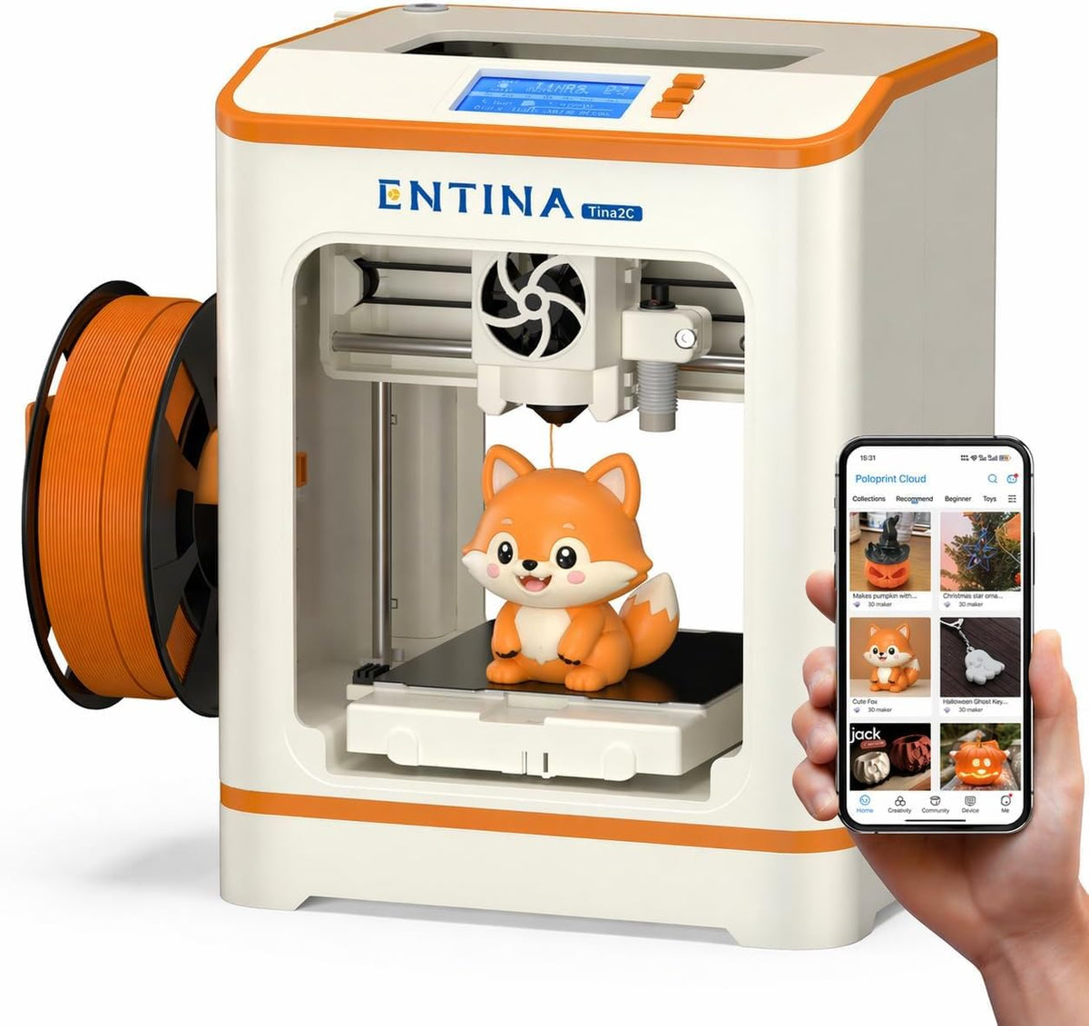 Entina Tina2C 3D Printer for Beginners, Fully Assembled Starter Mini 3D Printer, Start in 8 Mins, App & WiFi Control, Auto Leveling, 3500+ Model Library, 25+ Creative DIY Modules for STEM, Home