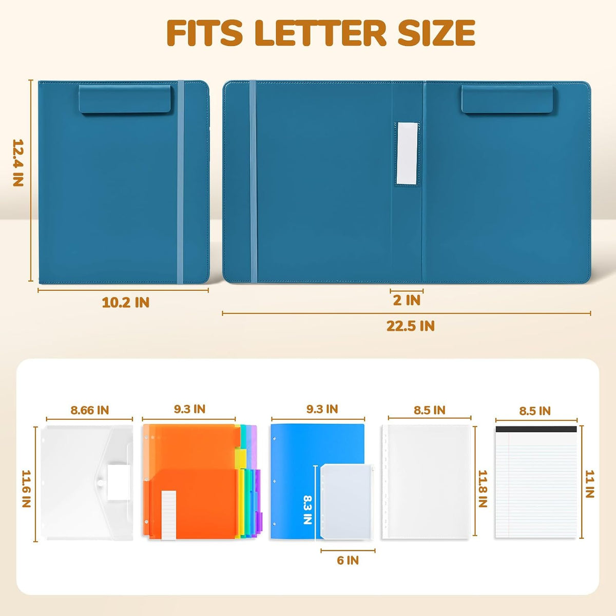 JoyCat 3 Ring Binder Clipboard with Storage, 5 Folders, Dark Blue