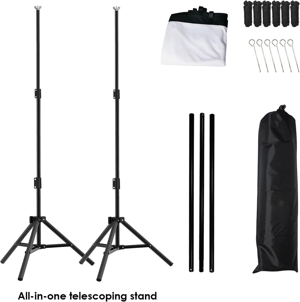 100 Inch Outdoor Projector Screen with One-Piece Telescopic Stand, Wrinkle-Resistant 4K HD Movie Screen for Backyard, Camping and Indoor Home Theater (Fits Long Throw Projectors)