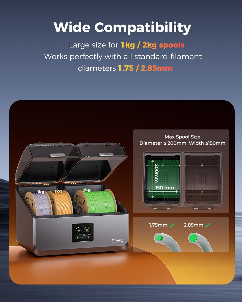 2026 New Creality Space PI Filament Dryer-Christmas Gifts, 3D Printer Filament Dryer Box with 360° Heating, Upgraded Filament Dehydrator Storage Box Support Nylon ABS PETG PLA TPU 1.75/2.85mm