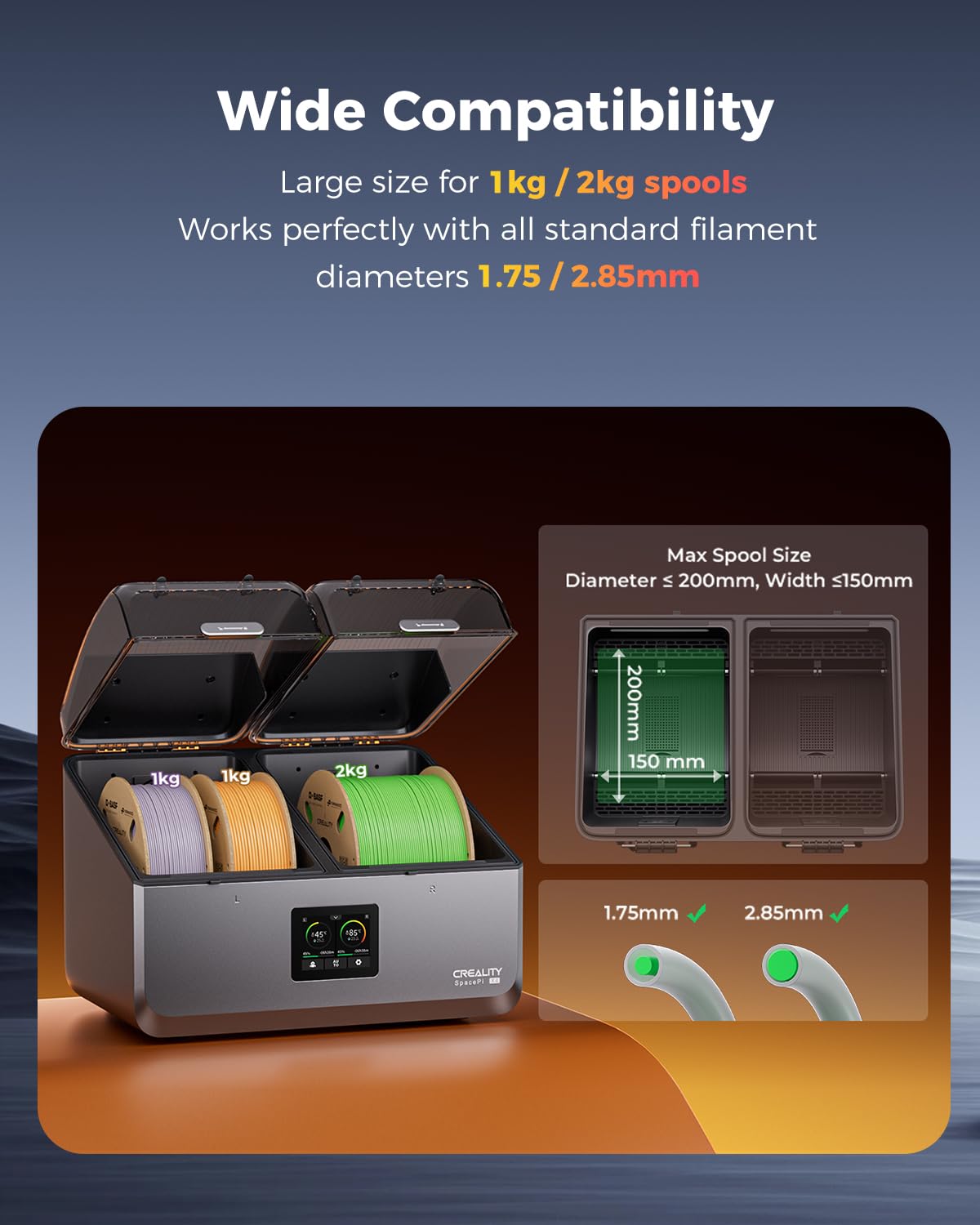 2026 New Creality Space PI Filament Dryer-Christmas Gifts, 3D Printer Filament Dryer Box with 360° Heating, Upgraded Filament Dehydrator Storage Box Support Nylon ABS PETG PLA TPU 1.75/2.85mm