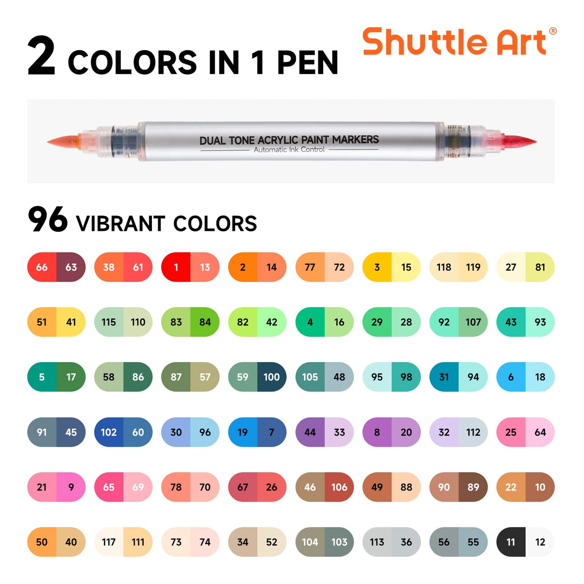 Shuttle Art 96 Colors Dual Tone Refillable Acrylic Markers with 100 Refills