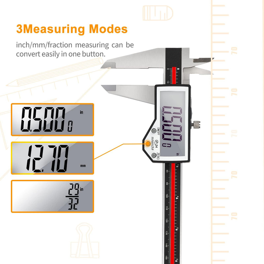 Digital Caliper, Adoric Calipers 0-6 Inch, Inch/mm Conversion, Large LCD