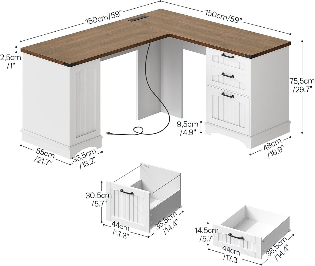 HOOBRO 59-Inch L-Shaped Student Desk with Storage