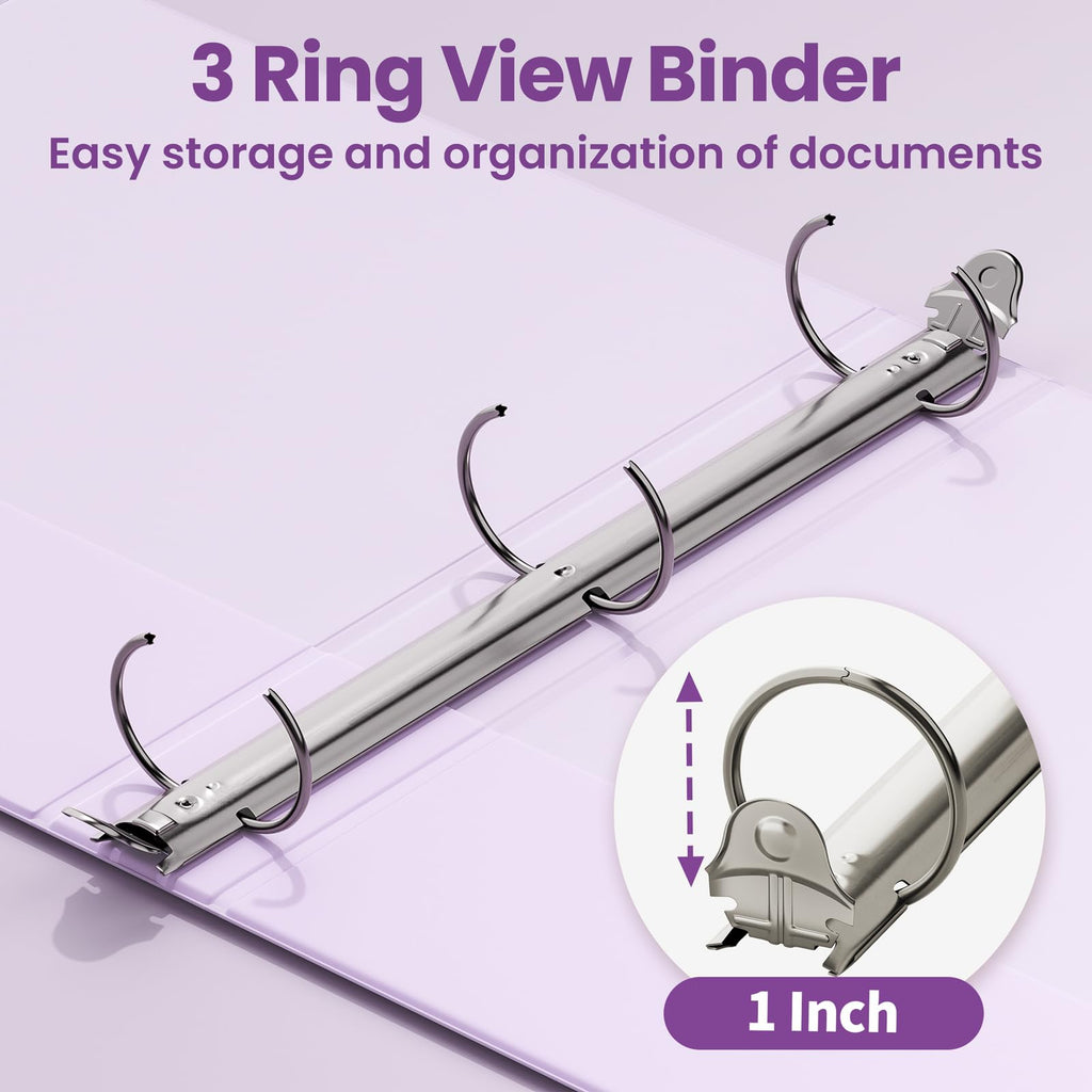 SUNEE 3 Ring Binder 1 Inch 4 Pack, Clear View 1" Binders Three Ring PVC-Free (Fit 8.5x11 Inches) for School or Office Supplies, Assorted Pastel