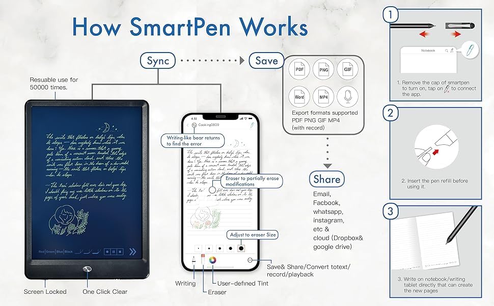 Ophaya Smart Pen & Reusable Digital Notebook – Sync Notes to Your App