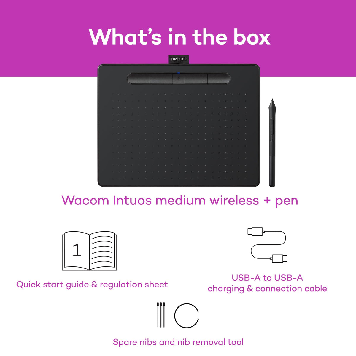 Wacom Intuos Small, Wired Graphic Drawing Tablet with Pen + Software
