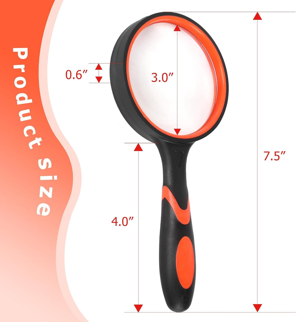 2-Set 75mm 10X Hand-Held Reading Magnifier with Non-Slip Rubber Grip, Good for Senior Users, Hobby Exploring & Scientific Activities