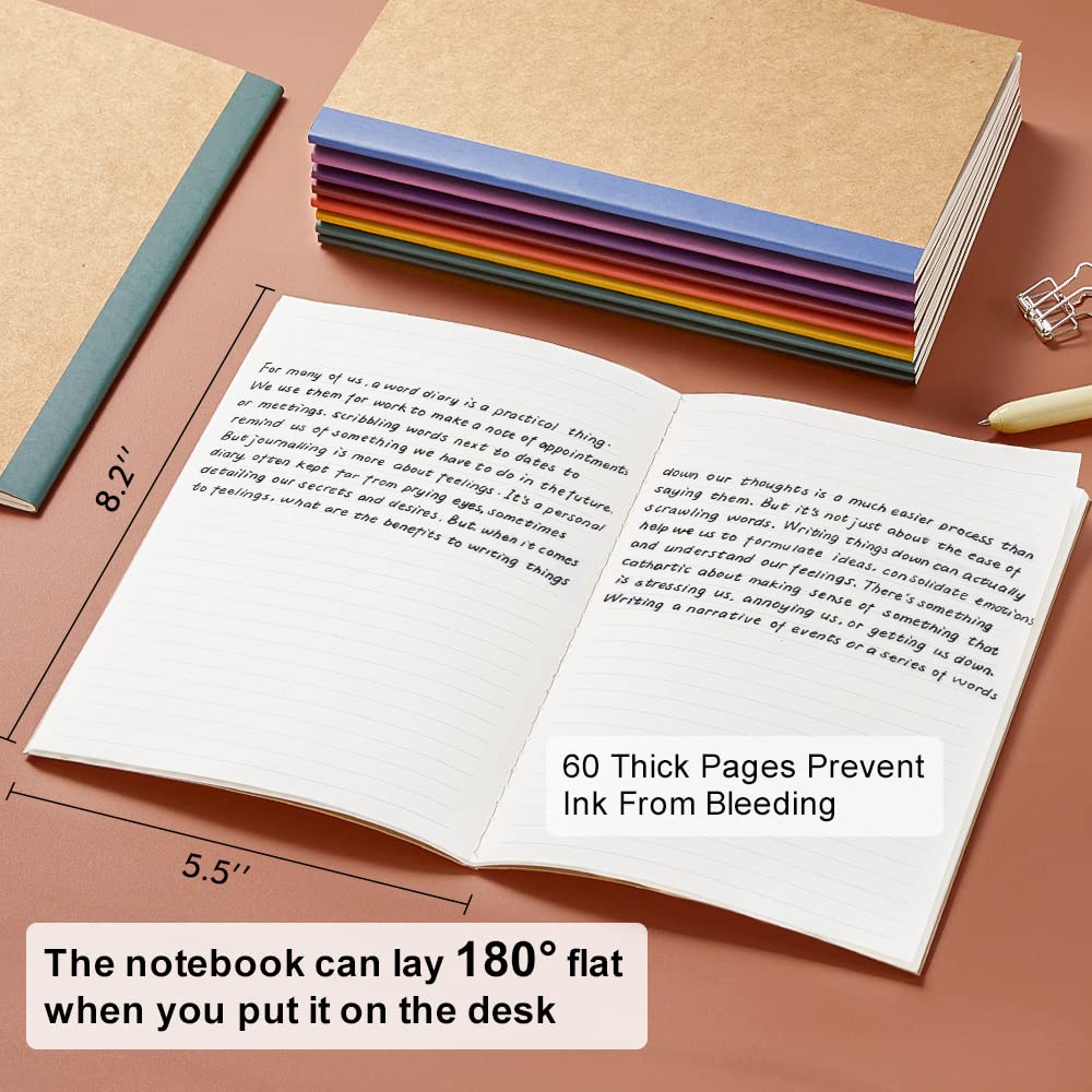 Feela 56-Pack A5 Kraft Notebooks – 60 Pages, Lined | Rainbow Spine Bulk Journal Set for Classrooms & Junk Journaling