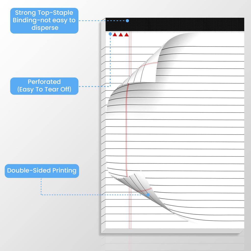 6 Pack Notepads 5x8, Color, Small Legal Pads, Perforated Notebook