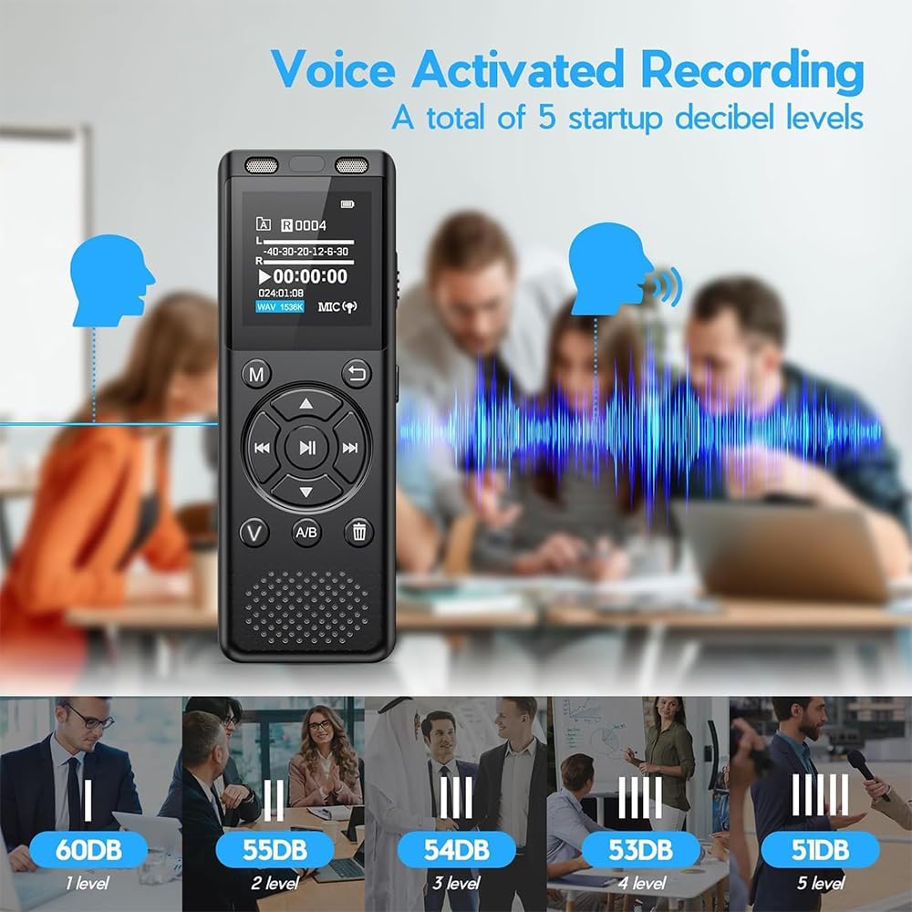 Tonfarb 64GB Digital Voice Recorder with Playback,Audio Recording Device