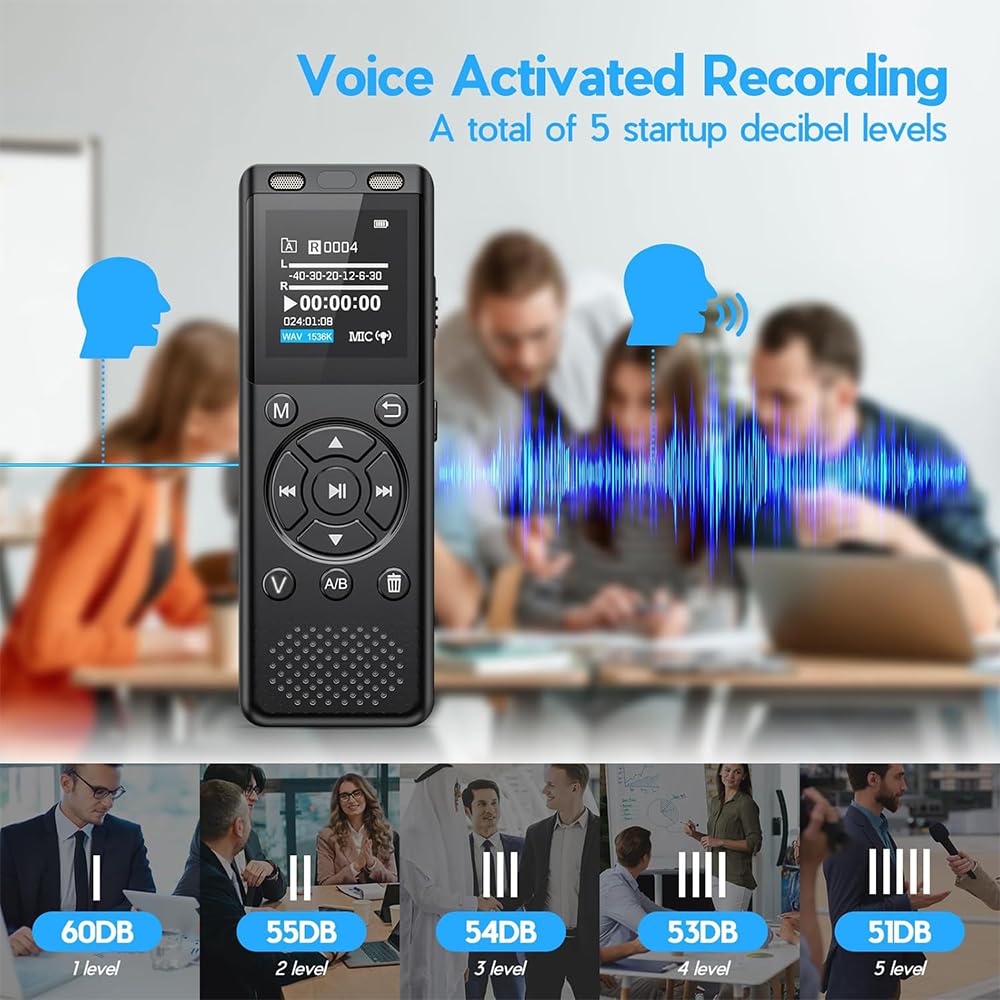 Tonfarb 64GB Digital Voice Recorder with Playback,Audio Recording Device