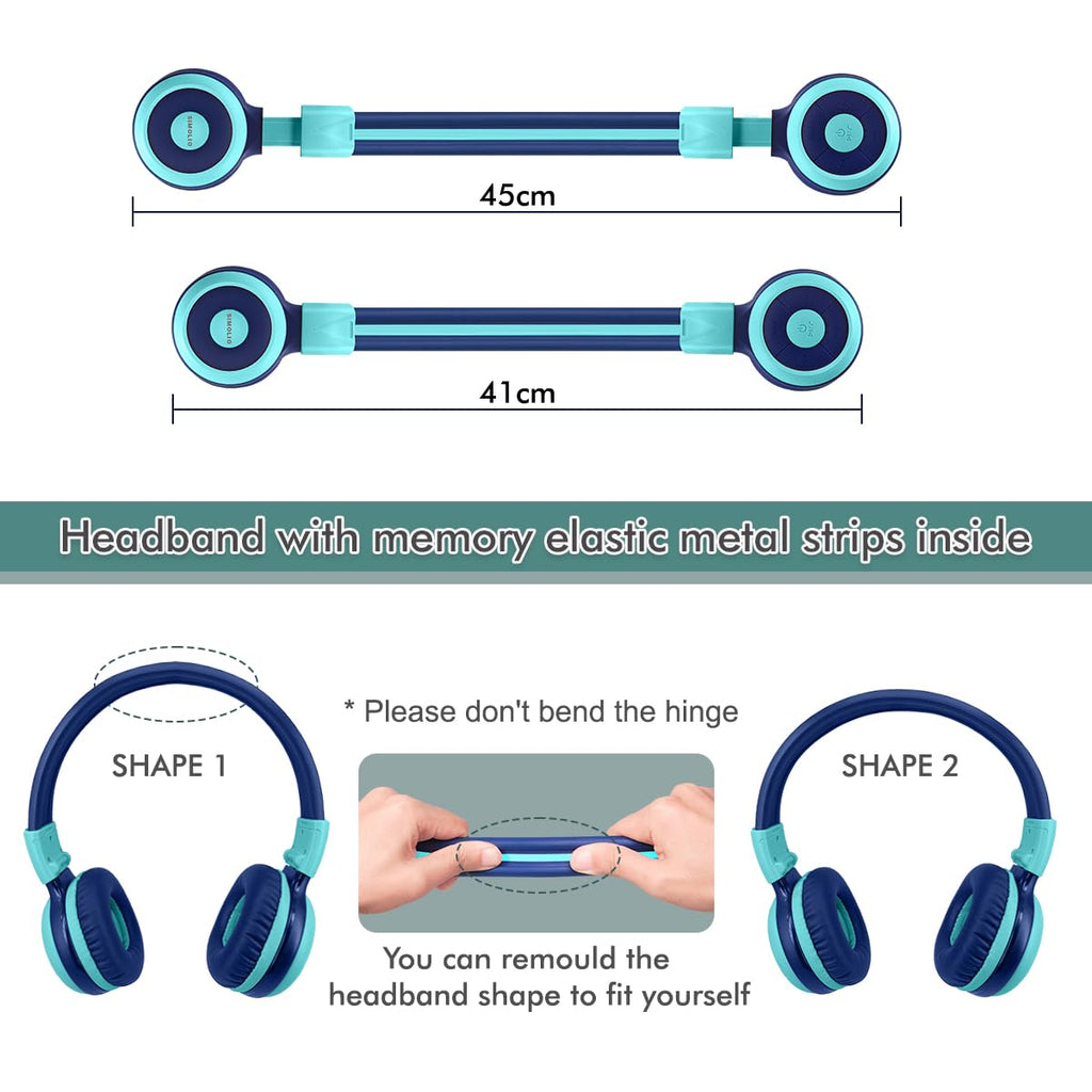 SIMOLIO Kids Wireless Headphones w/Mic for School,75/85/94dB Safe Volume