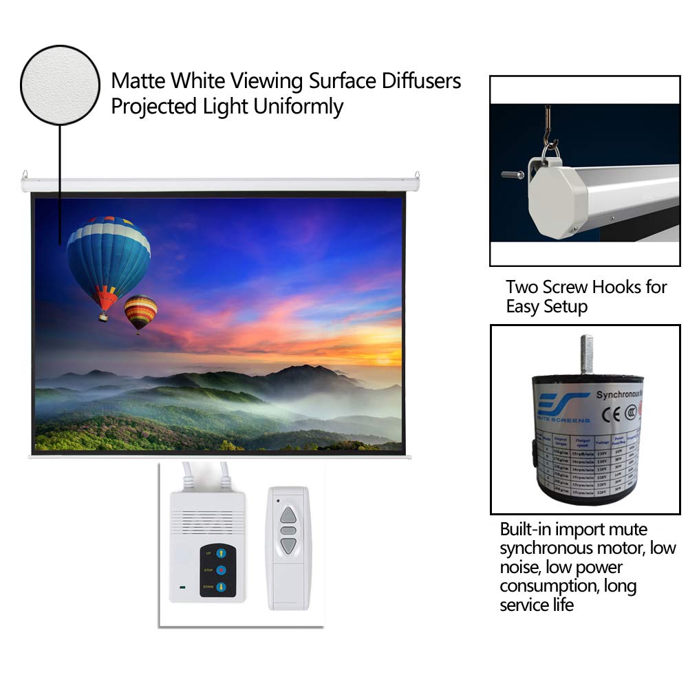 Motorized Projector Screen with Remote Control, No Wrinkles, Without Dents, HD Screen, for Home Theater Office Classroom TV Usage (92inch 16:9)