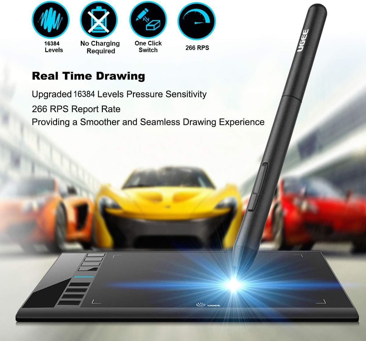 UGEE M708 Drawing Tablet, 10x6 inch Large Space for Digital Drawing