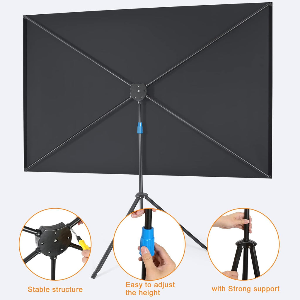 Projector Screen with Stand, 80 Inch Portable Projector Screen Outdoor Indoor, 1.2 Gain Fiberglass Projection Screen, 16:9 Outdoor Movie PVC Screen with Carrying Bag for Movie Night(White Screen)