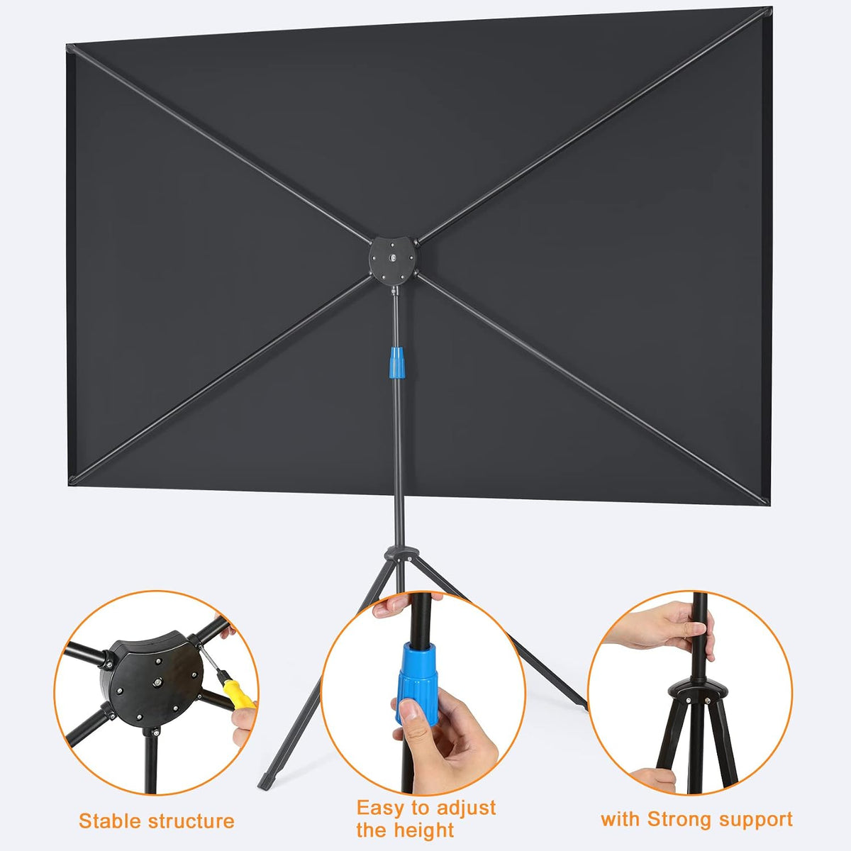 Projector Screen with Stand, 80 Inch Portable Projector Screen Outdoor Indoor, 1.2 Gain Fiberglass Projection Screen, 16:9 Outdoor Movie PVC Screen with Carrying Bag for Movie Night(White Screen)