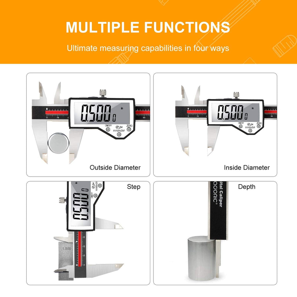 Digital Caliper, Adoric Calipers 0-6 Inch, Inch/mm Conversion, Large LCD