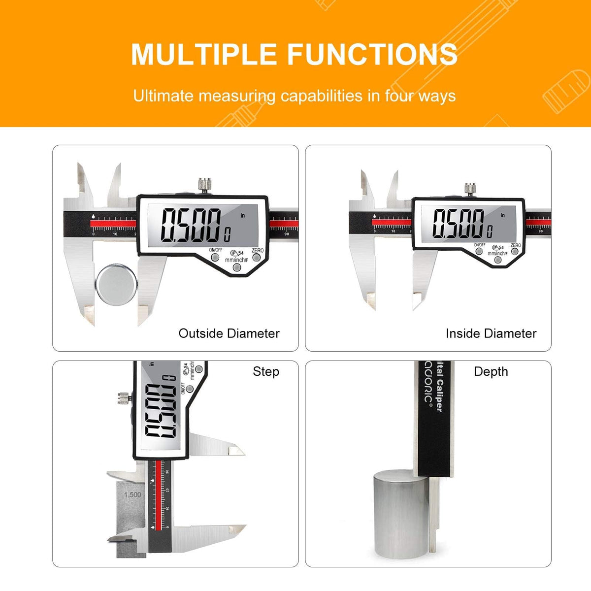 Digital Caliper, Adoric Calipers 0-6 Inch, Inch/mm Conversion, Large LCD