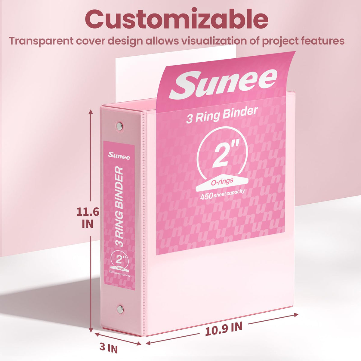 SUNEE 3 Ring Binder 1 Inch 4 Pack, Clear View 1" Binders Three Ring PVC-Free (Fit 8.5x11 Inches) for School or Office Supplies, Assorted Pastel